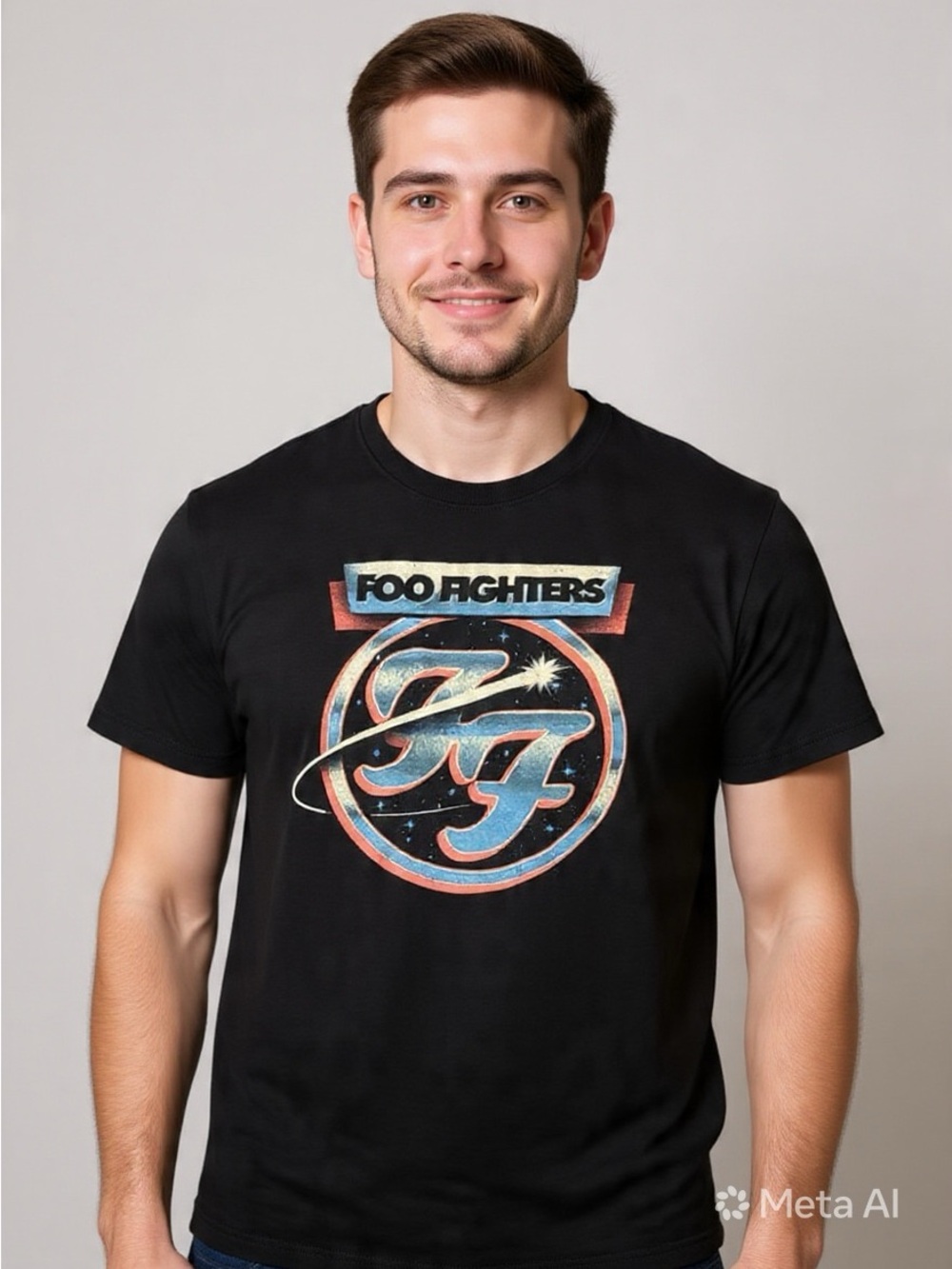 Foo Fighters Retro Logo Rock Band Graphic Tee Black Medium